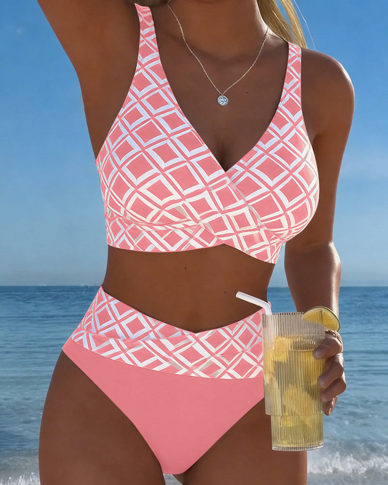 Zweiteiliger Bikini mit BH-Design und Diamantmuster