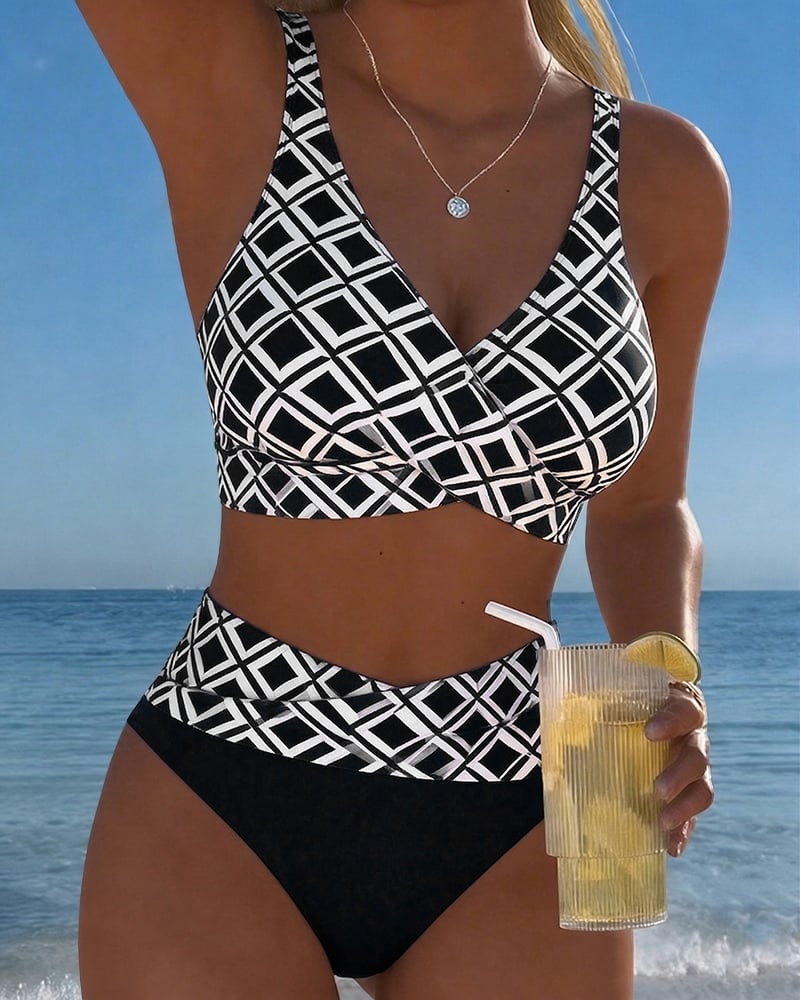 Zweiteiliger Bikini mit BH-Design und Diamantmuster