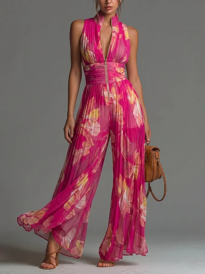 Anna | Plissierter Halter-Neck Weitbeiniger Jumpsuit